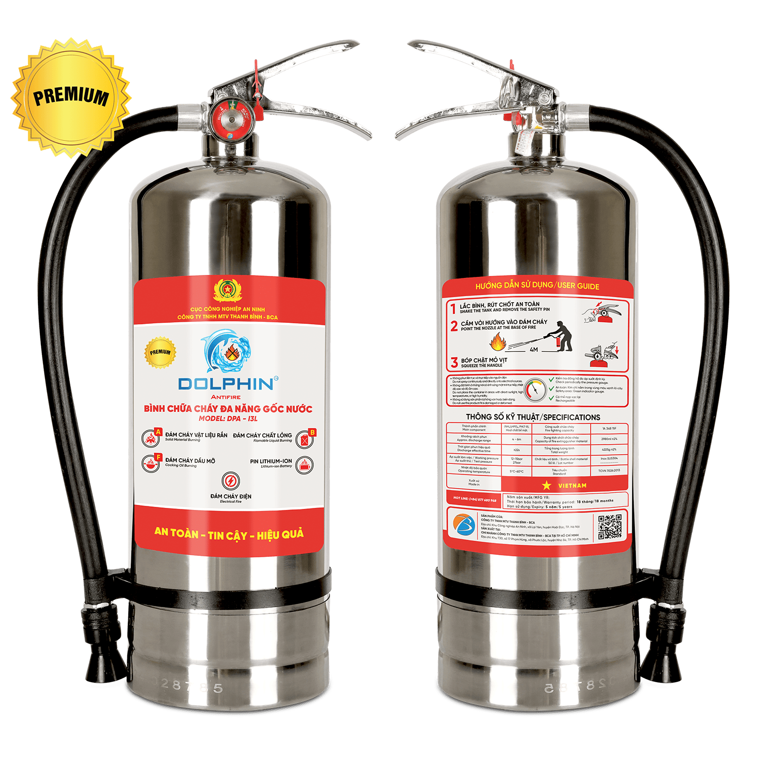 Bình chữa cháy đa năng gốc nước Dolphin - I3L Premium